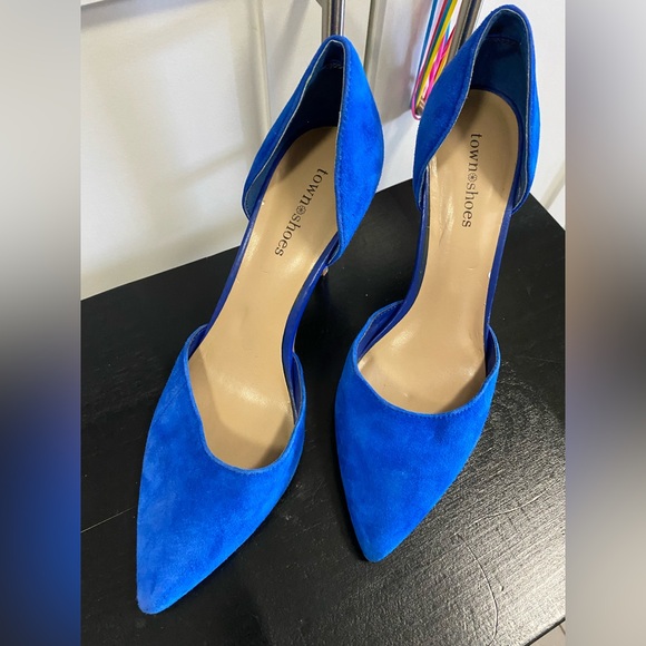 town shoes Shoes - Town+Country Electric Blue Suede D'Orsay Pointed Heels